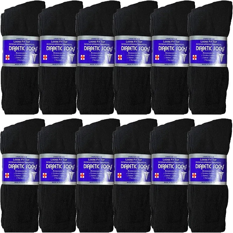 12 Pairs Men's Diabetic Socks Cotton - Physicians Approved