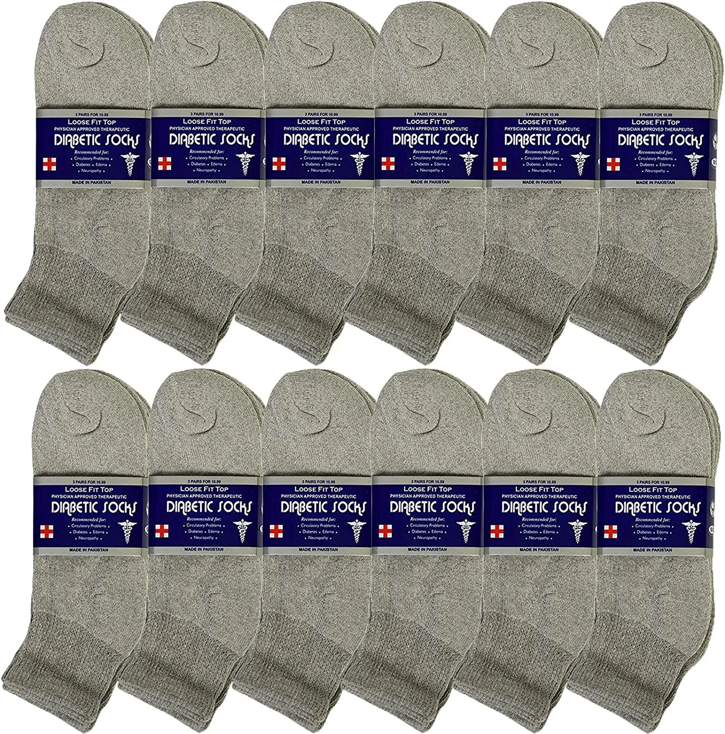 12 Pairs Men's Diabetic Socks Cotton - Physicians Approved