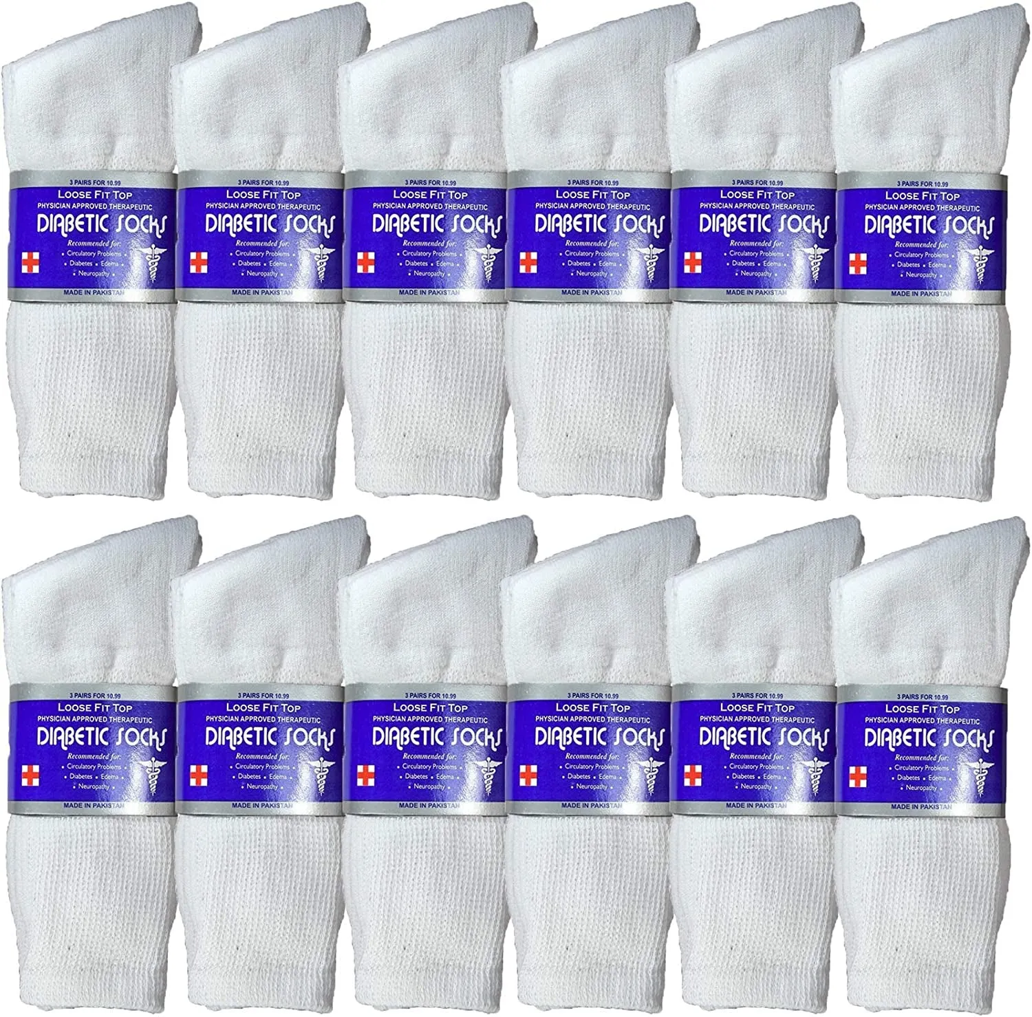 12 Pairs Men's Diabetic Socks Cotton - Physicians Approved