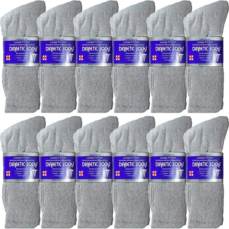 12 Pairs Men's Diabetic Socks Cotton - Physicians Approved