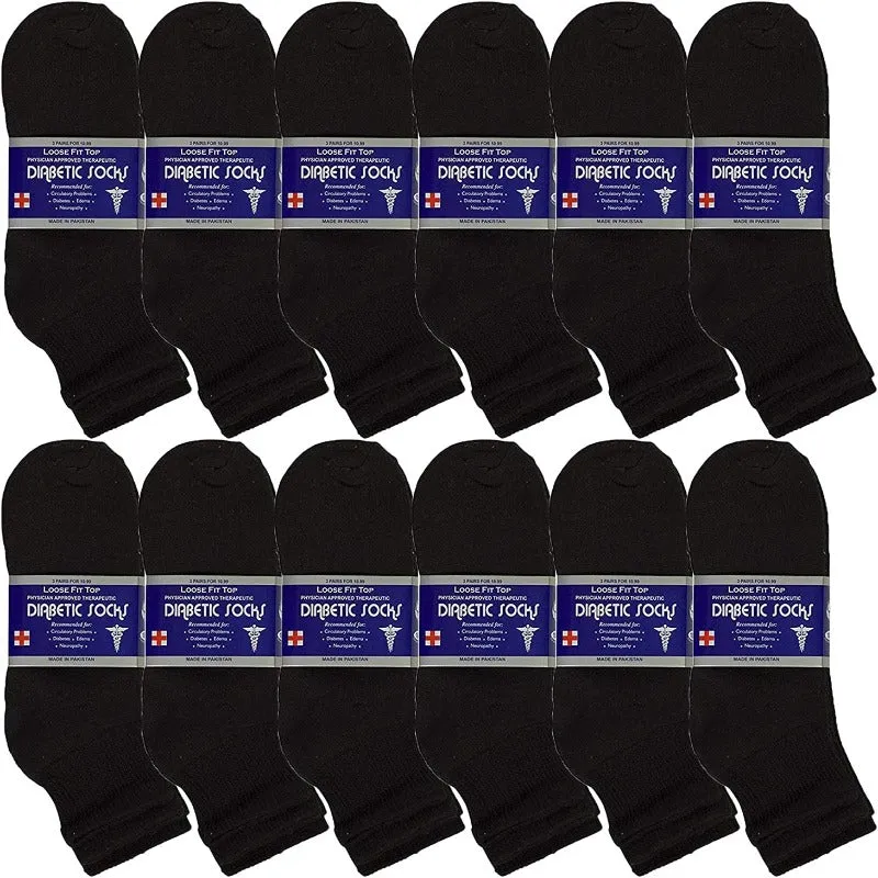 12 Pairs Men's Diabetic Socks Cotton - Physicians Approved