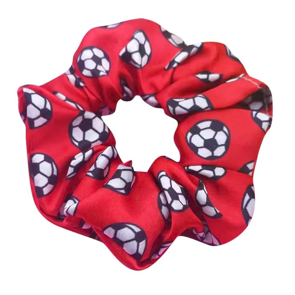 4 Pack Silky Smoothly Soccer Hair Scrunchies Sparkly Football Hair Ties Hair Eleastic Bands Scrunchy Hair Ties Ropes Ponytail Holders Wrist Bands for Girls Soccer Teams School,Dance,Games ,Tournaments and Party favor (Red)