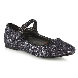 Amanda Buckle Up Strappy Ballerina Pump Flat Bridal Shoes In Black Glitter