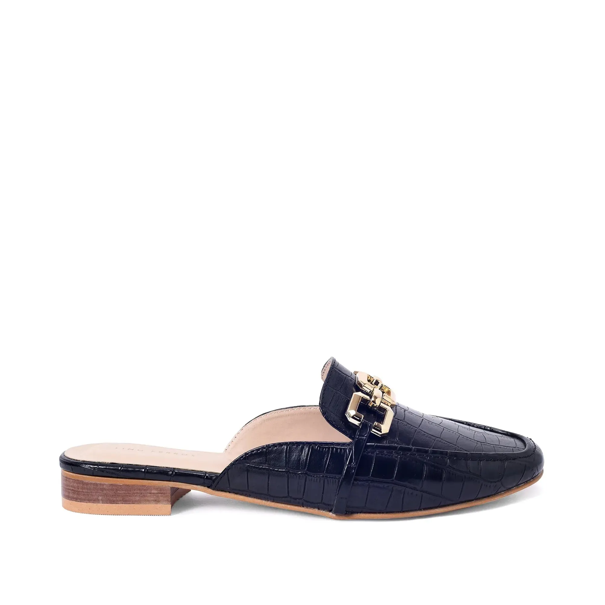 Ava croco-textured chain link flats