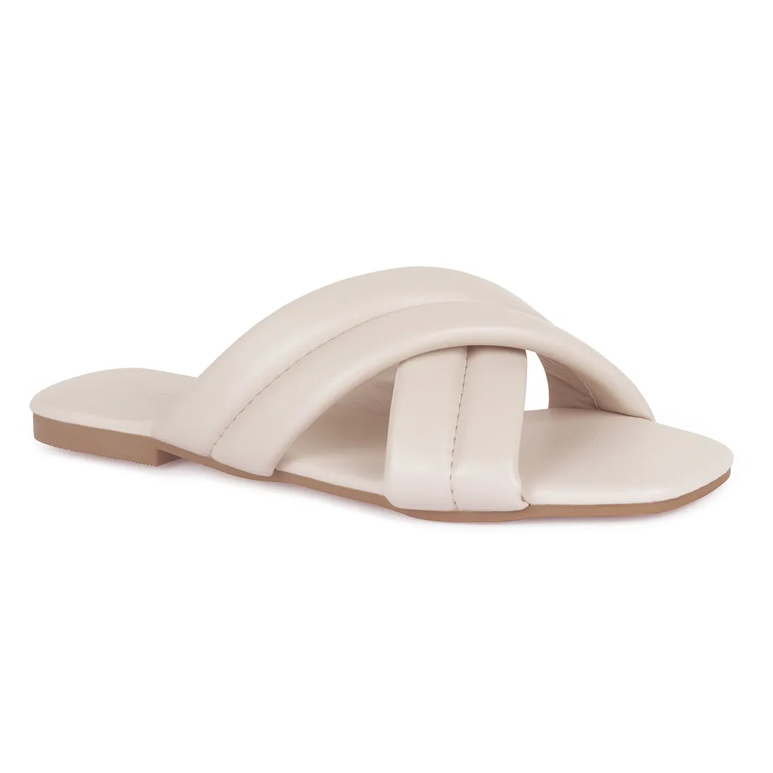 Beige Quilted Slip-On Flats