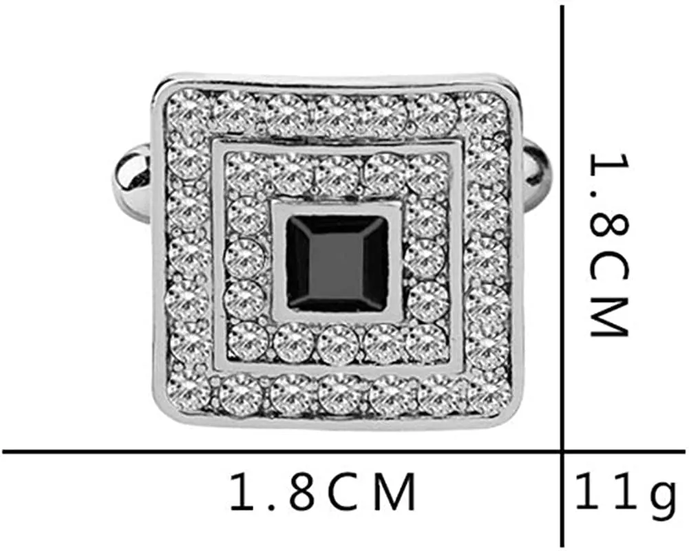 Black and Silver Gold Concentric Diamond Clear Crystal Dust Cufflinks