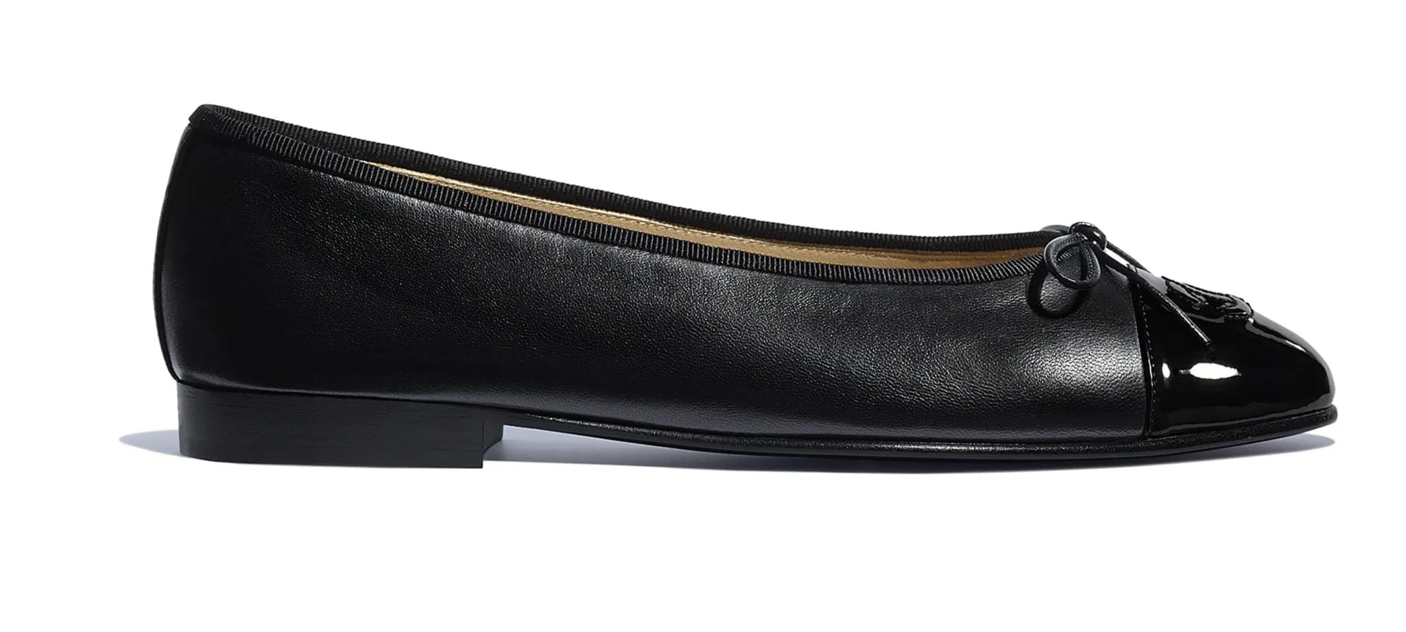 Black Logo Patent & Lambskin Leather Ballerina Flats