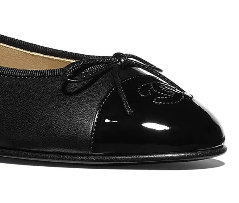 Black Logo Patent & Lambskin Leather Ballerina Flats