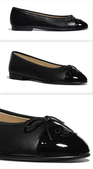 Black Logo Patent & Lambskin Leather Ballerina Flats