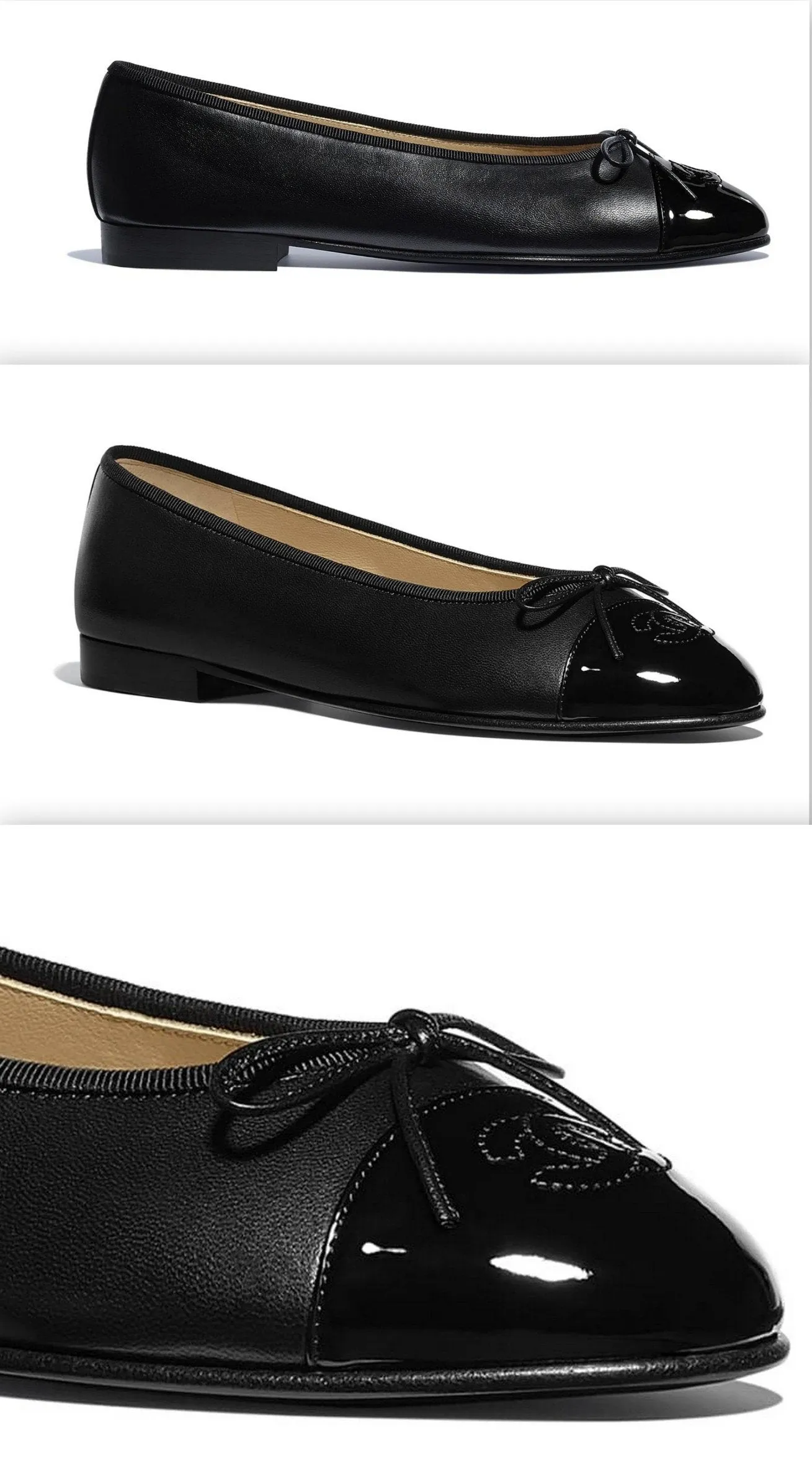 Black Logo Patent & Lambskin Leather Ballerina Flats