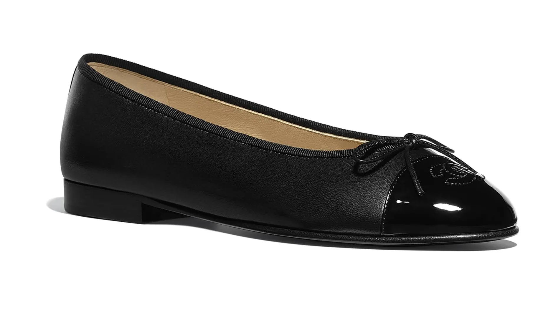 Black Logo Patent & Lambskin Leather Ballerina Flats