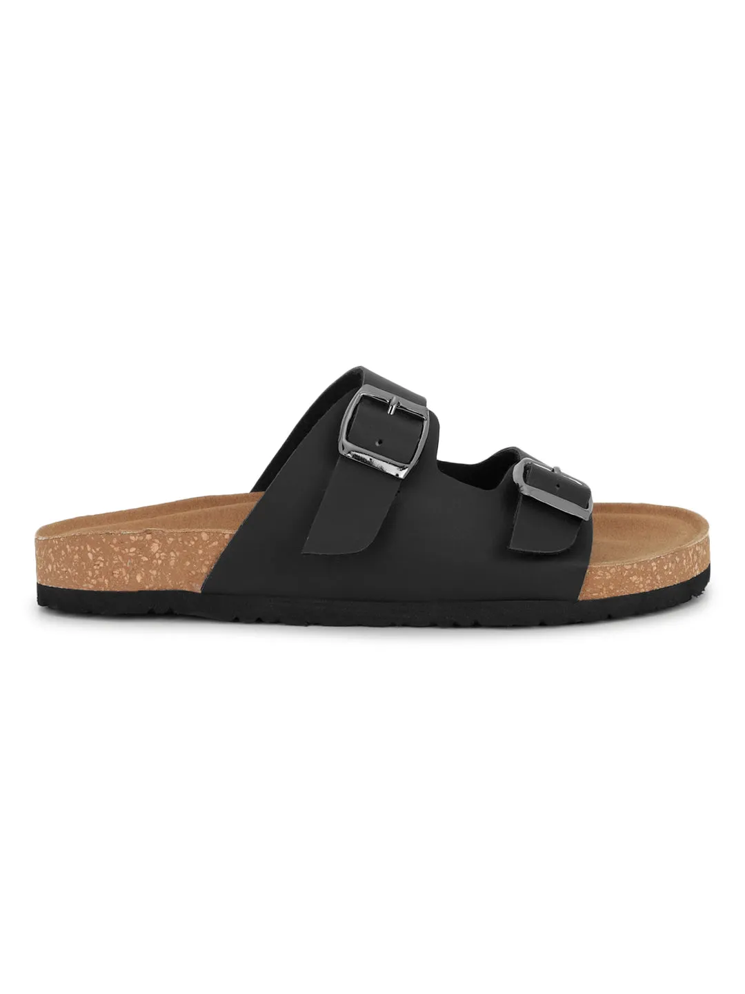 Black PU Cork-Latex Footbed Flats (TC-070203-BLK)