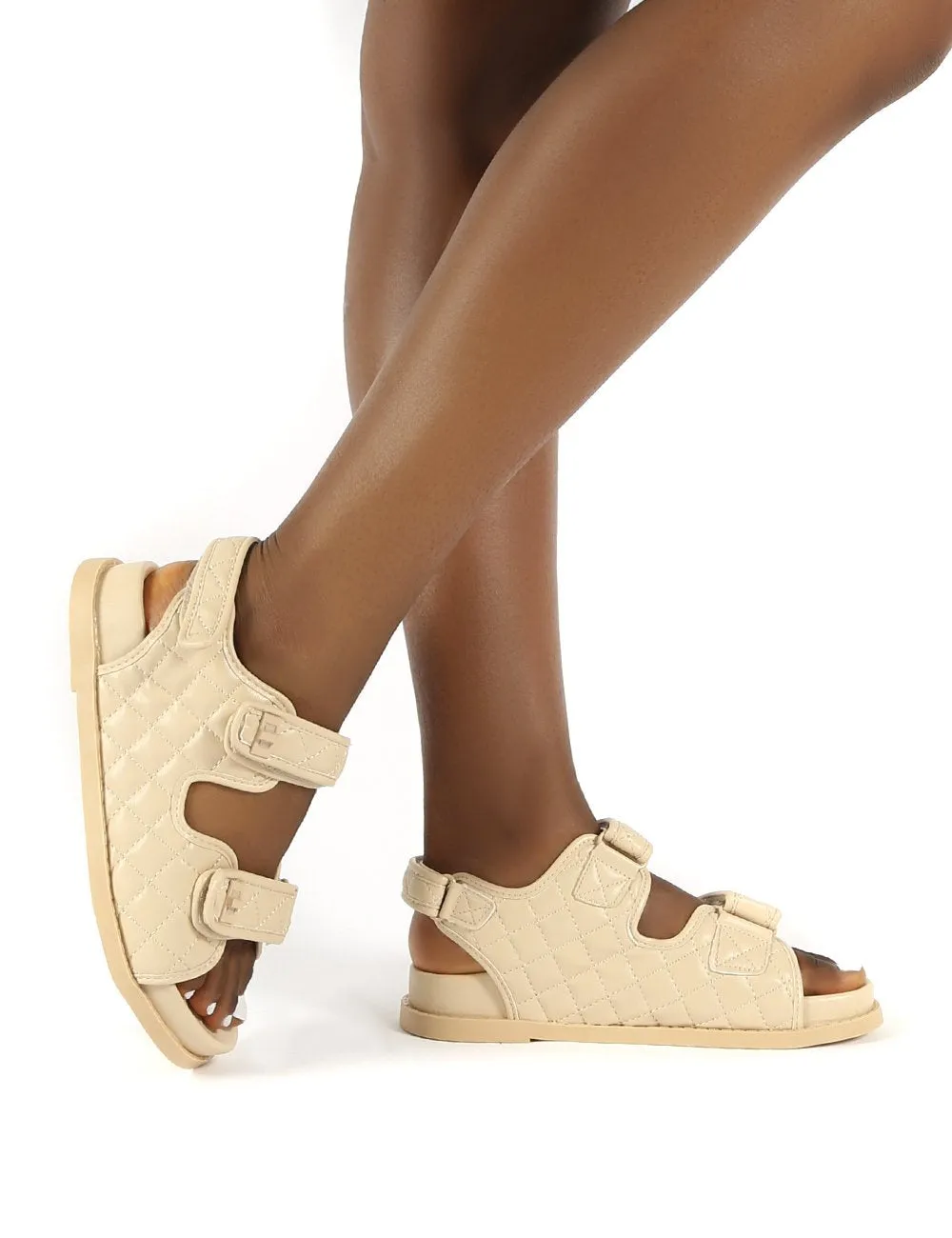 Carmen Nude Drench Pu Quilted Flat Sandals