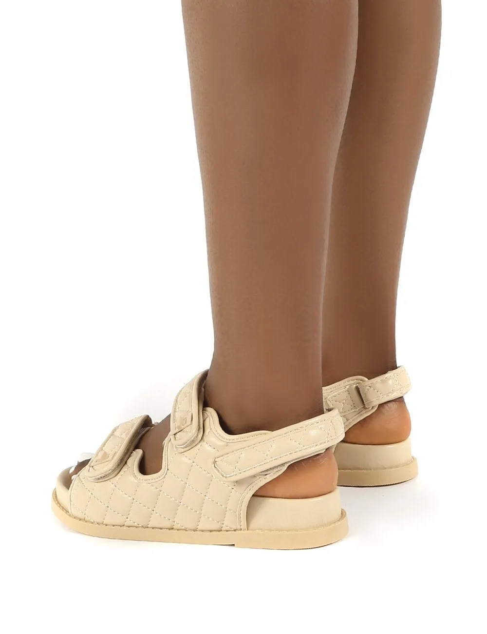 Carmen Nude Drench Pu Quilted Flat Sandals