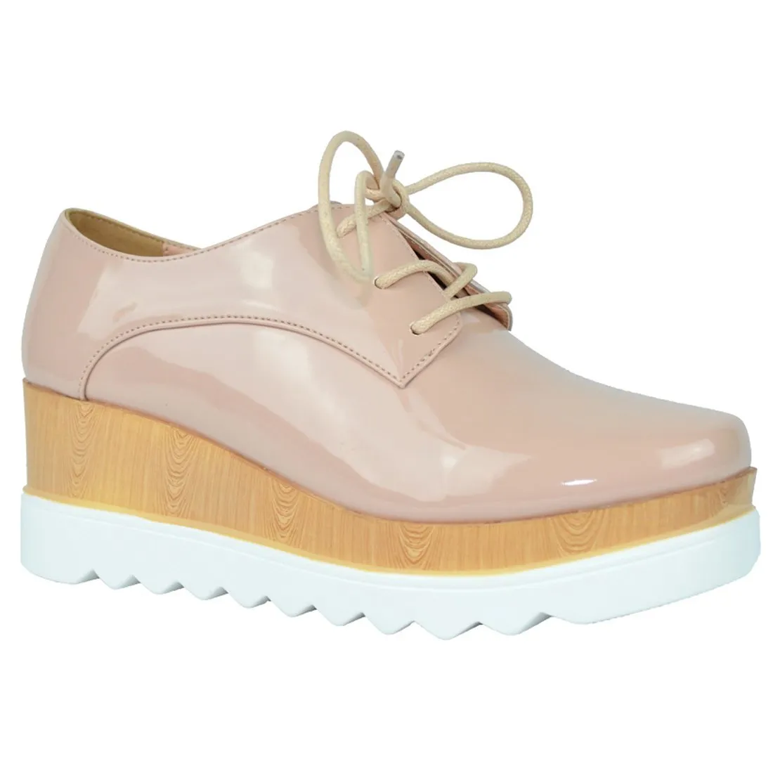 Chase & Chloe Women's Wingtip Lace-Up Wood Platform Wedge Oxford Shoe