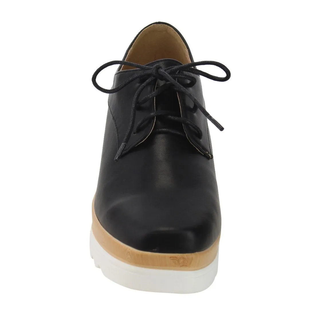 Chase & Chloe Women's Wingtip Lace-Up Wood Platform Wedge Oxford Shoe
