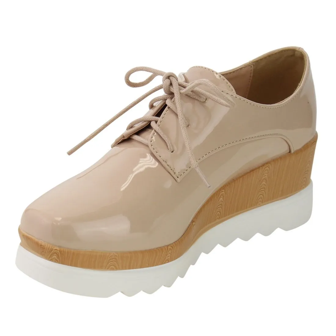 Chase & Chloe Women's Wingtip Lace-Up Wood Platform Wedge Oxford Shoe