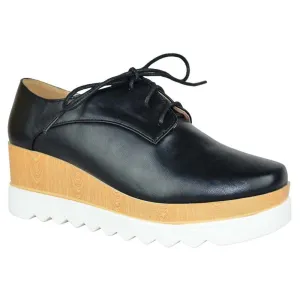 Chase & Chloe Women's Wingtip Lace-Up Wood Platform Wedge Oxford Shoe