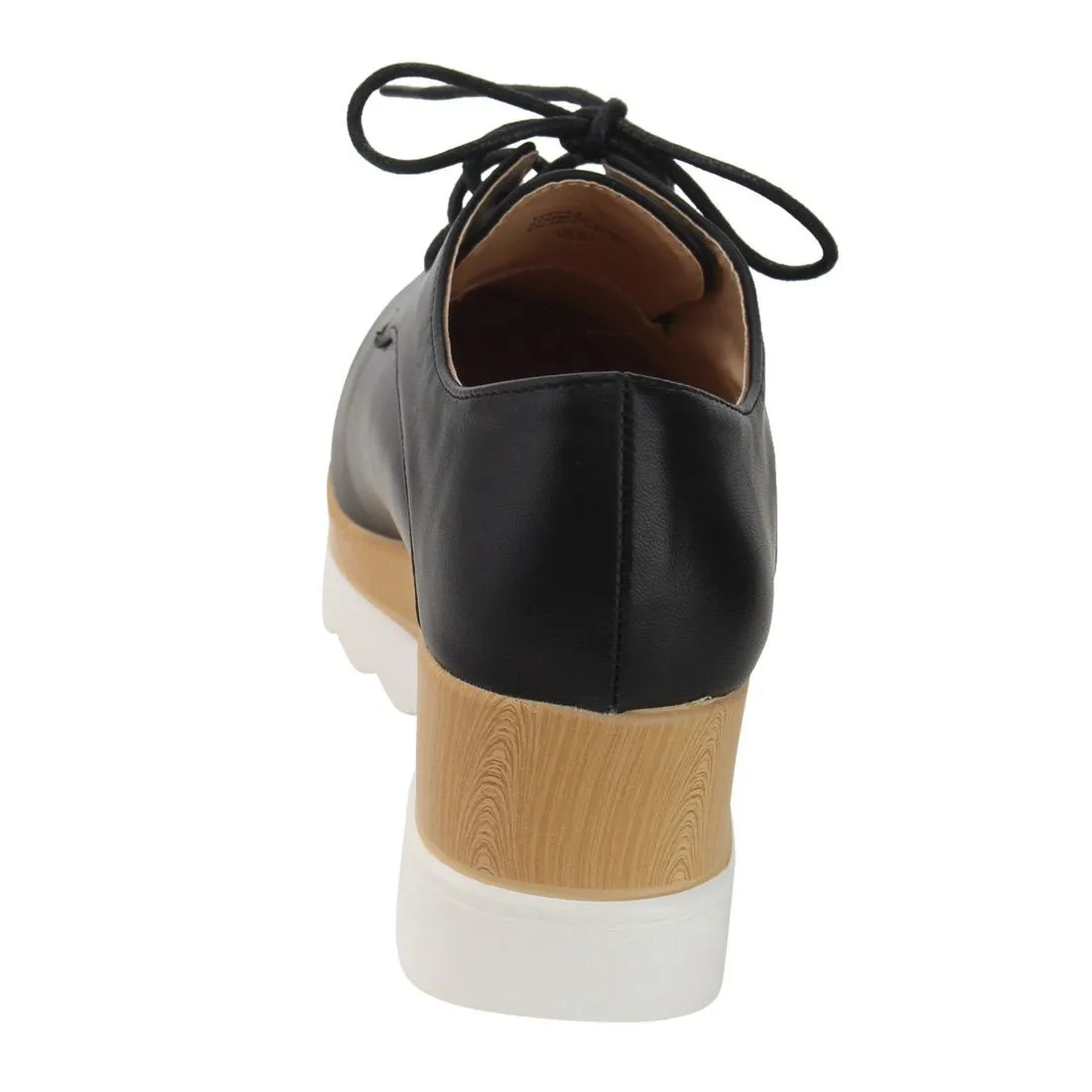Chase & Chloe Women's Wingtip Lace-Up Wood Platform Wedge Oxford Shoe