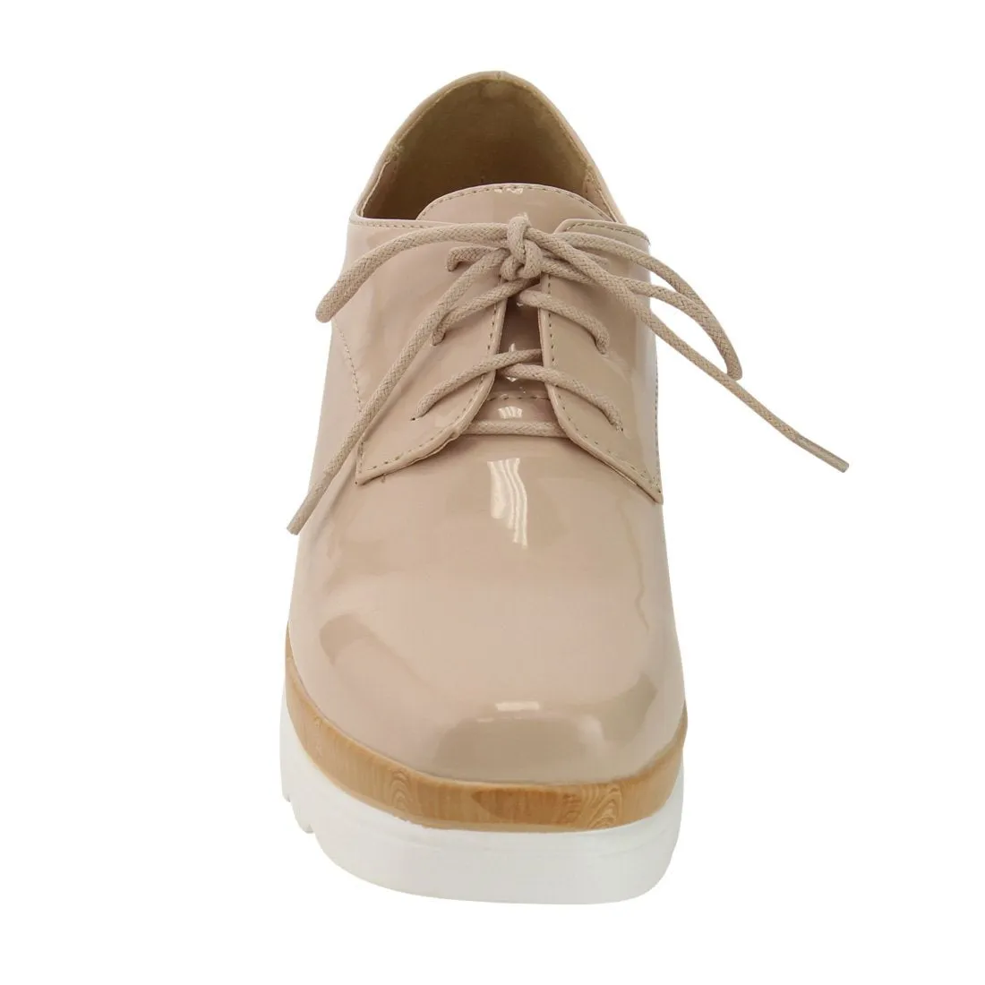 Chase & Chloe Women's Wingtip Lace-Up Wood Platform Wedge Oxford Shoe