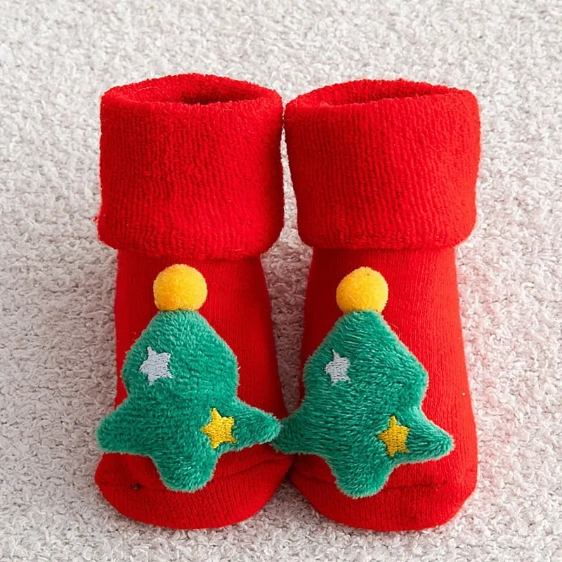 Children's Christmas Cartoon Toddler Soft Non-Slip Socks, Snug Fit Cotton Baby Unisex Socks