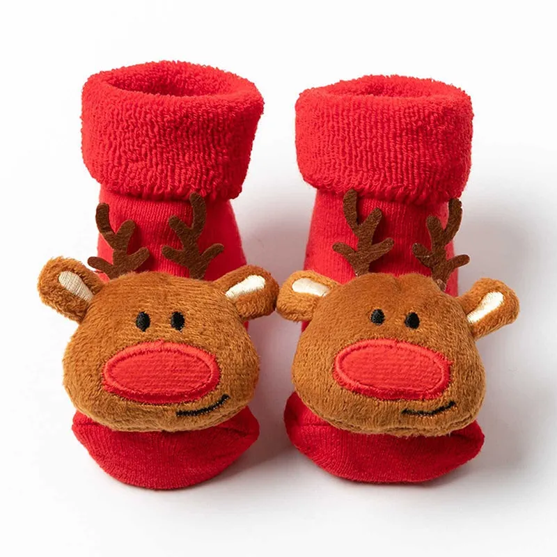 Children's Christmas Cartoon Toddler Soft Non-Slip Socks, Snug Fit Cotton Baby Unisex Socks