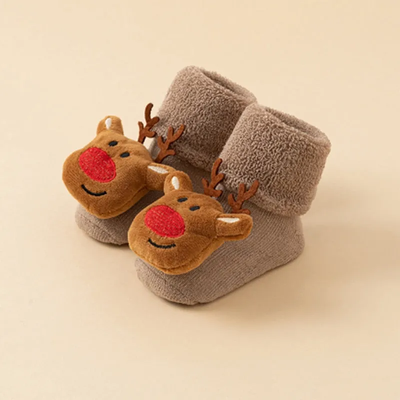 Children's Christmas Cartoon Toddler Soft Non-Slip Socks, Snug Fit Cotton Baby Unisex Socks