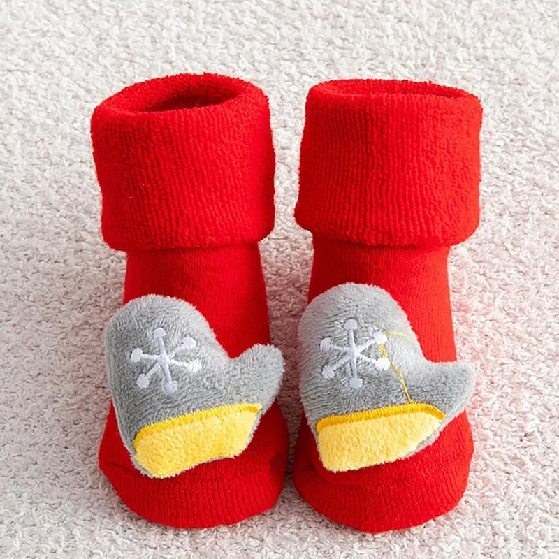 Children's Christmas Cartoon Toddler Soft Non-Slip Socks, Snug Fit Cotton Baby Unisex Socks