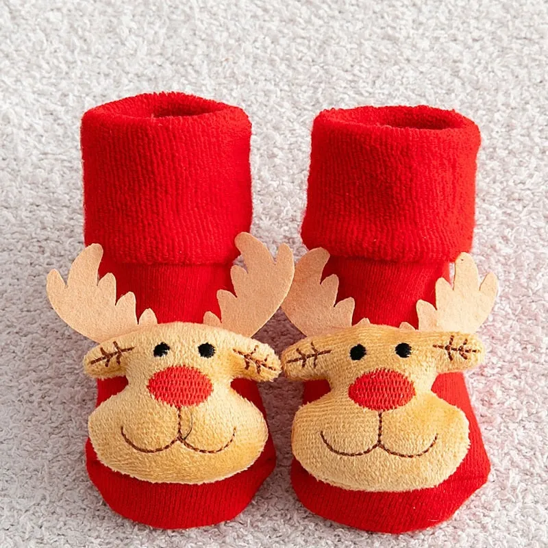 Children's Christmas Cartoon Toddler Soft Non-Slip Socks, Snug Fit Cotton Baby Unisex Socks
