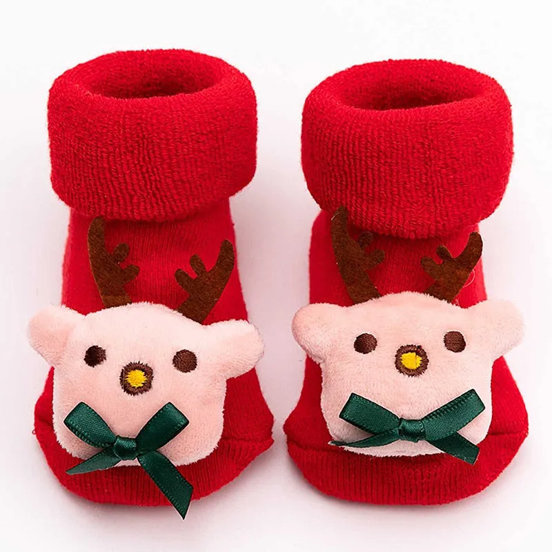 Children's Christmas Cartoon Toddler Soft Non-Slip Socks, Snug Fit Cotton Baby Unisex Socks