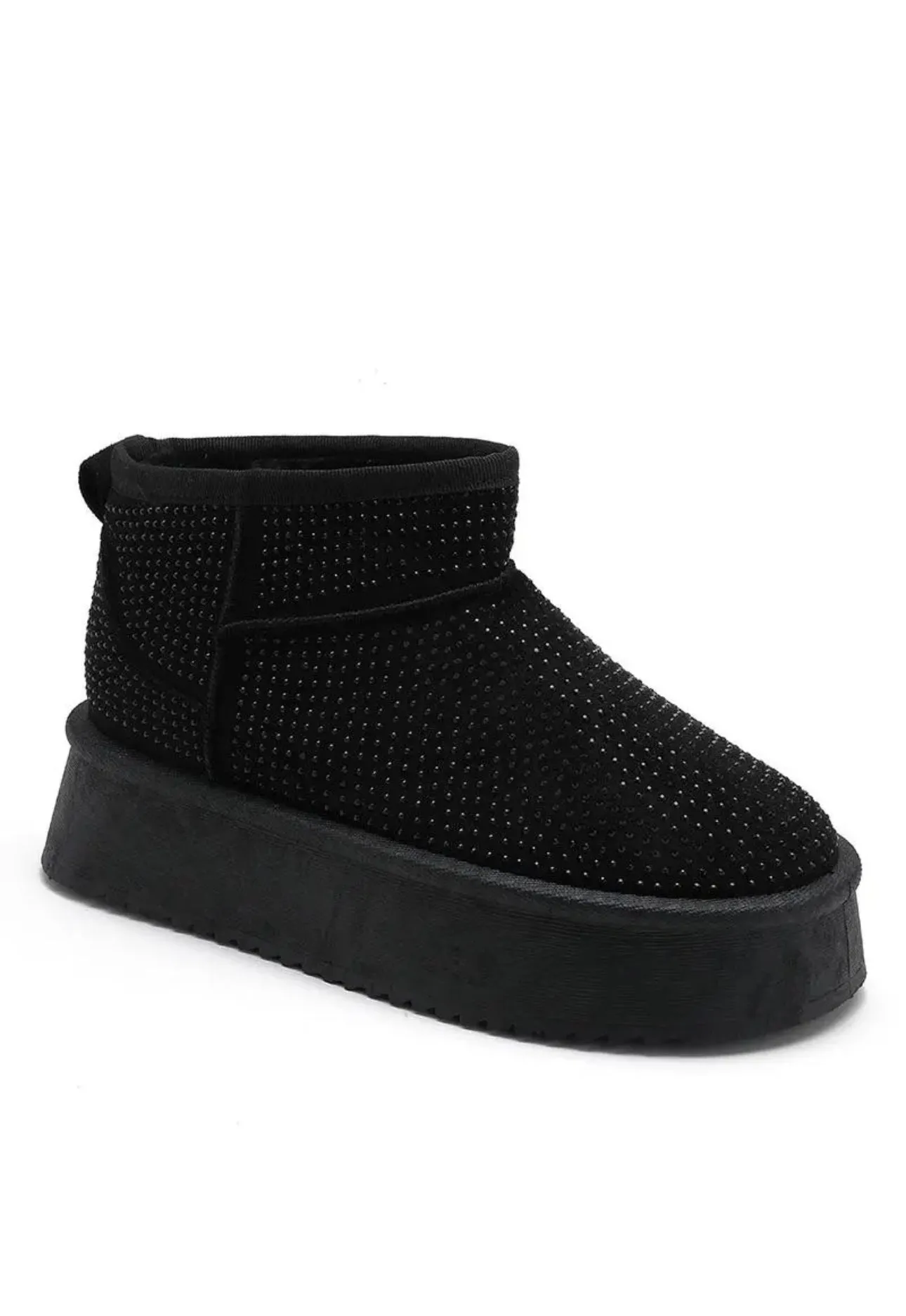DARCY DIAMANTE BLACK ULTRA PLATFORM ANKLE SLIPPER BOOTS