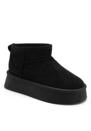 DARCY DIAMANTE BLACK ULTRA PLATFORM ANKLE SLIPPER BOOTS