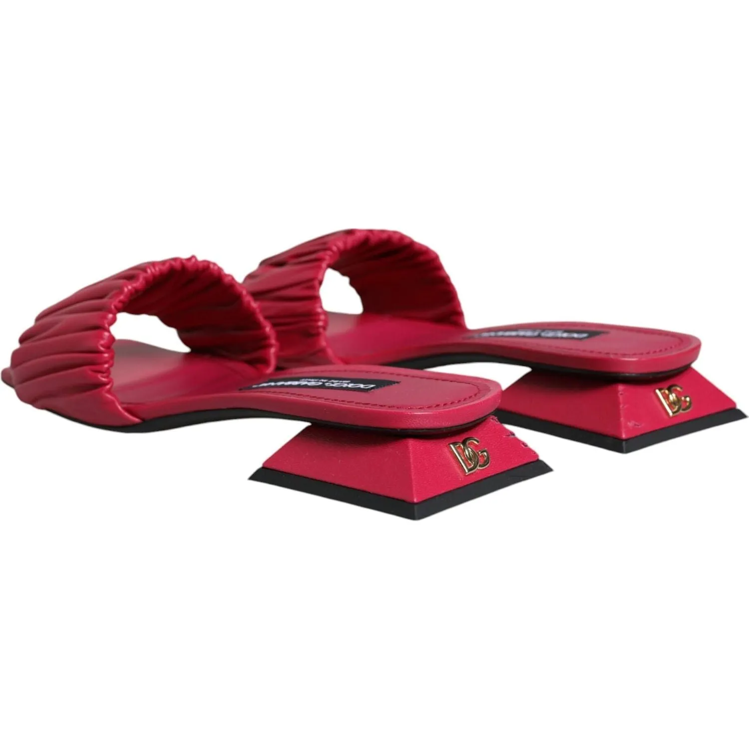 Dolce & Gabbana Fuchsia Leather Slides Flats Sandals Shoes