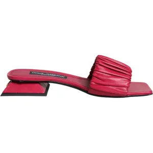 Dolce & Gabbana Fuchsia Leather Slides Flats Sandals Shoes