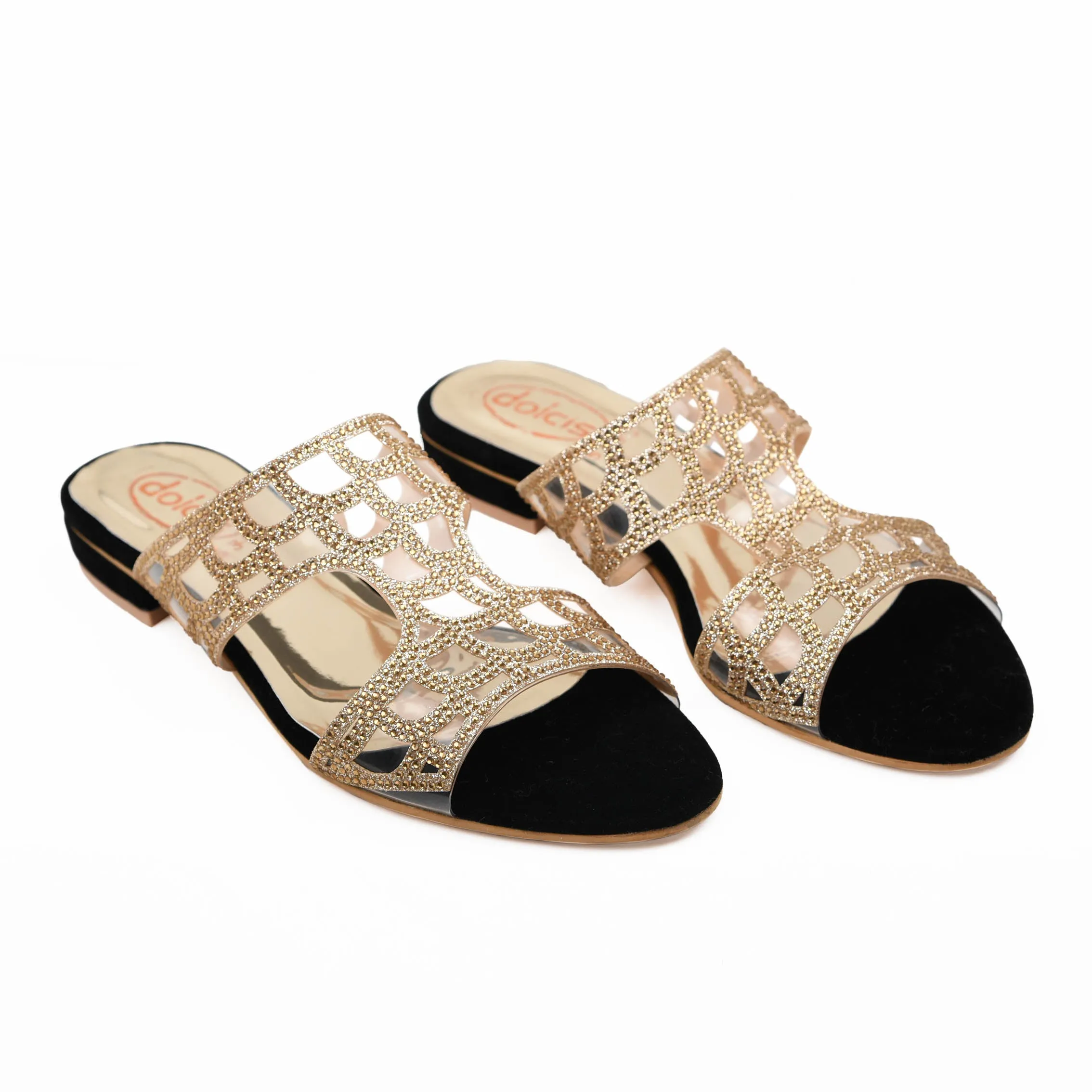Elegant Black and Gold Laser-Cut Flats | 550H-C