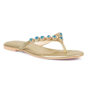 Embellished Jewel Flats in Gold