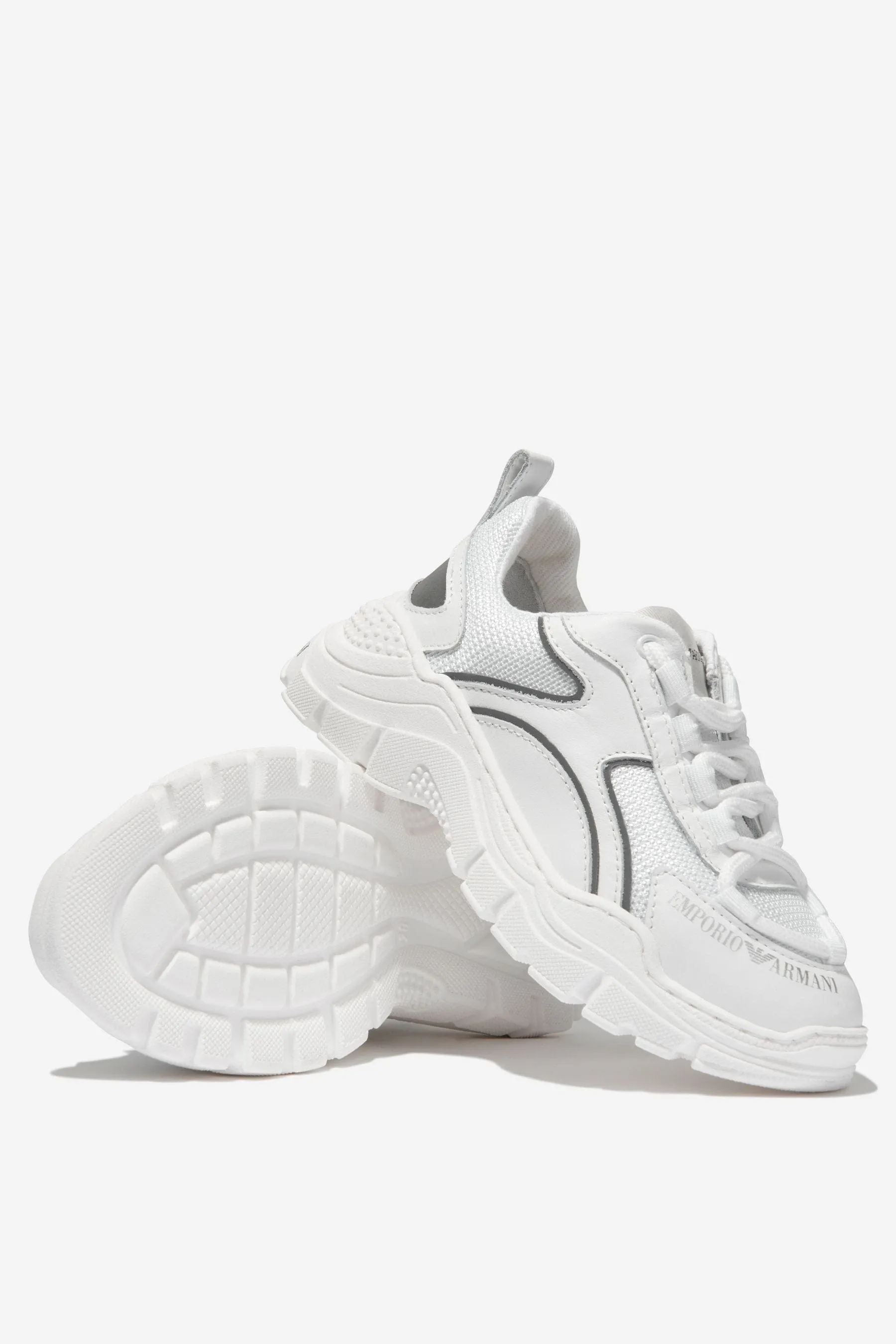 Emporio Armani Boys Leather And Mesh Reflective Trainers