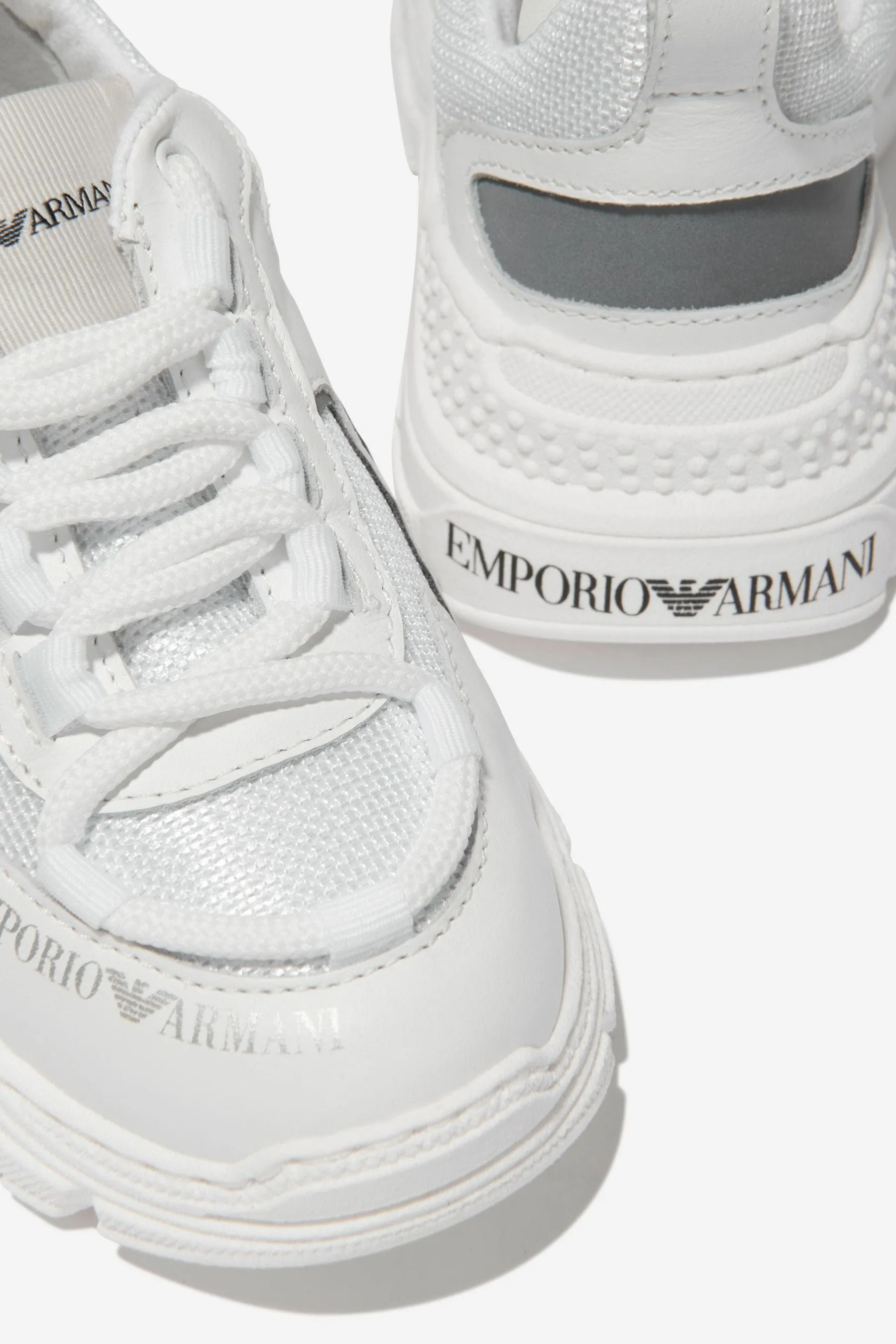 Emporio Armani Boys Leather And Mesh Reflective Trainers