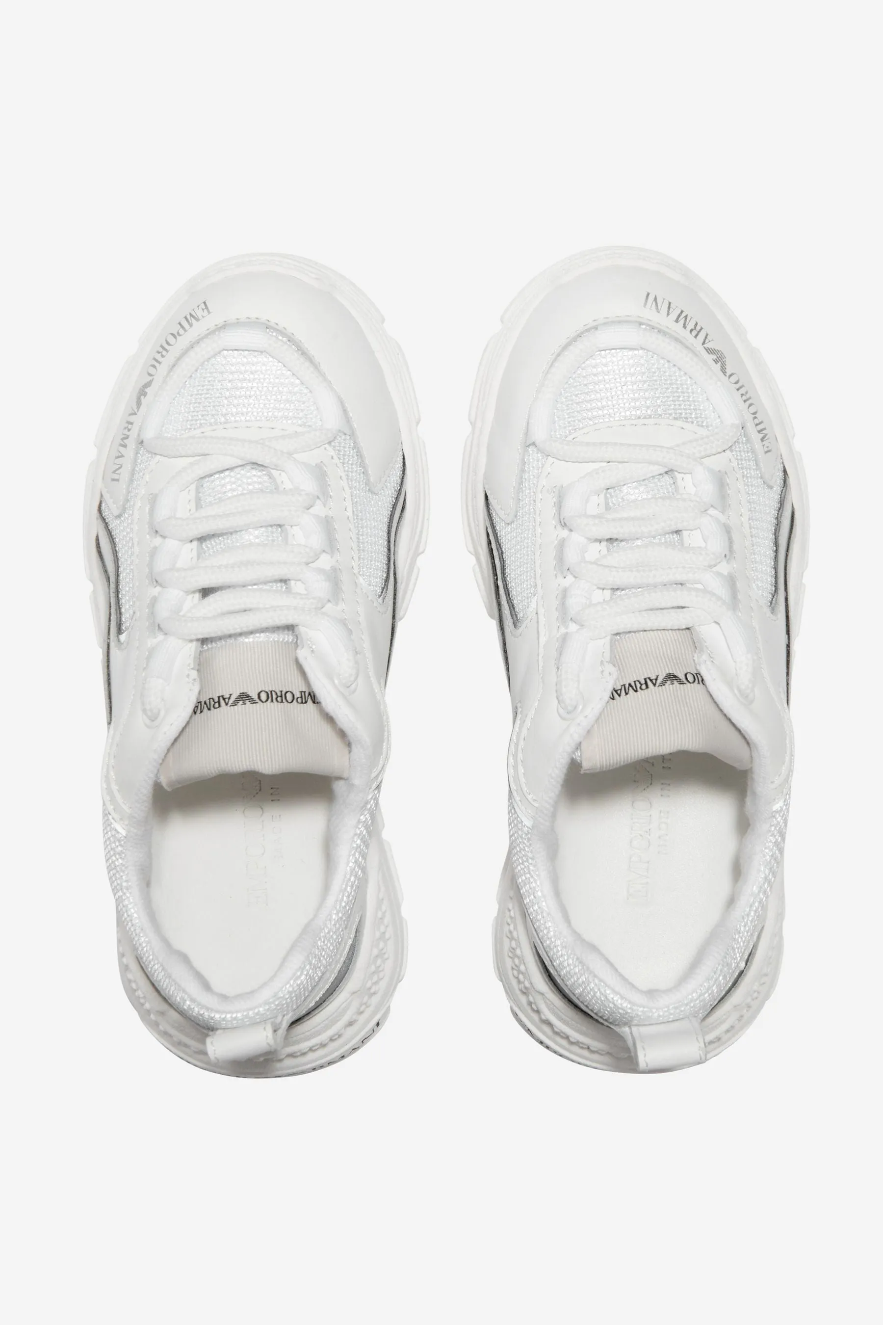 Emporio Armani Boys Leather And Mesh Reflective Trainers