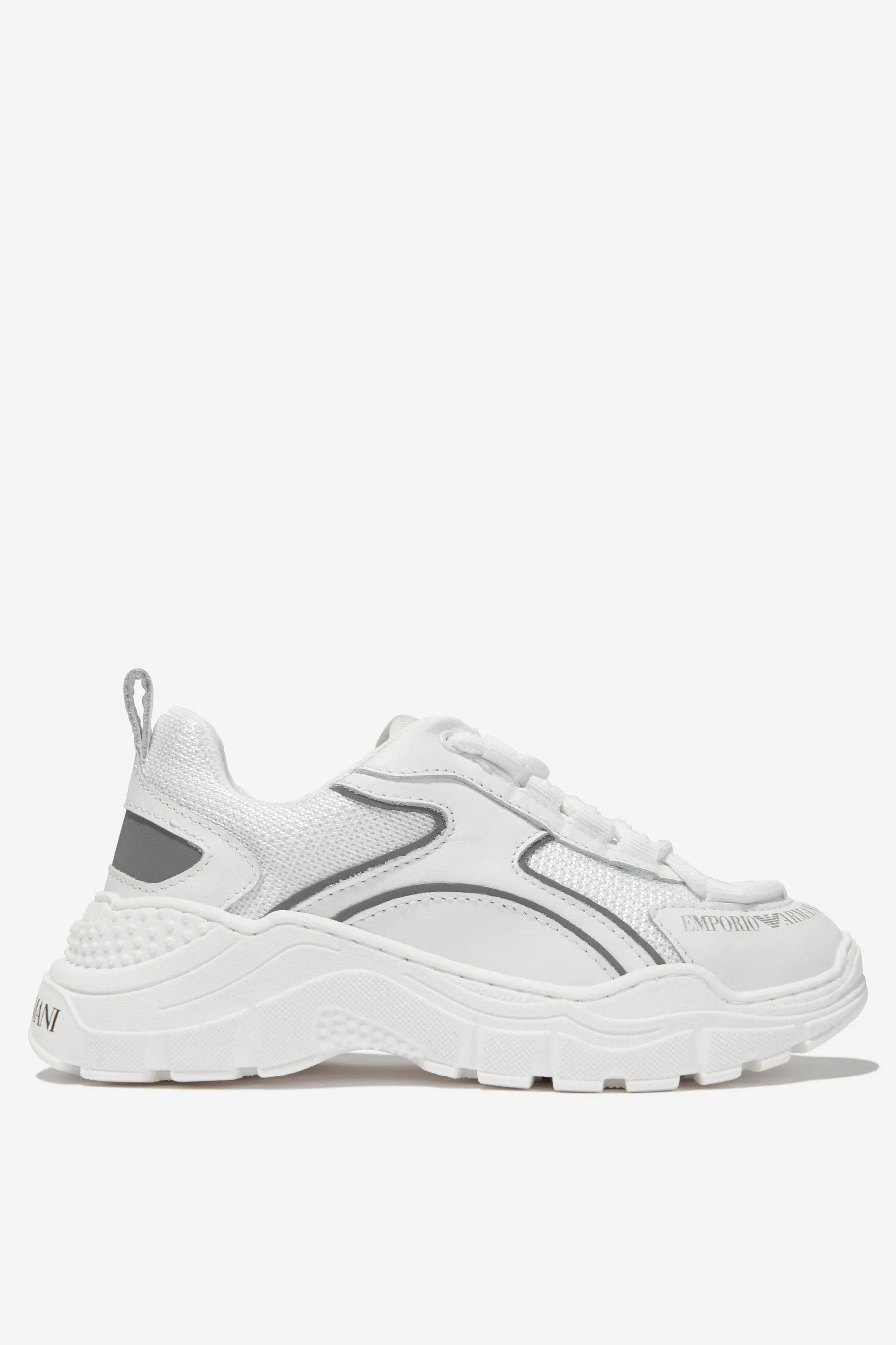 Emporio Armani Boys Leather And Mesh Reflective Trainers