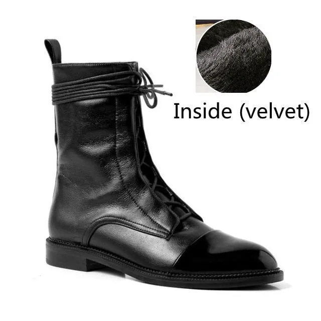 Fashion British Style Shoes Pointed Toe Low-heel Martin Boots Women's Flat Ankle Boots