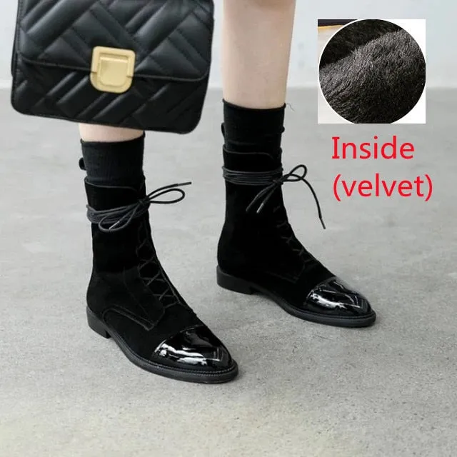 Fashion British Style Shoes Pointed Toe Low-heel Martin Boots Women's Flat Ankle Boots
