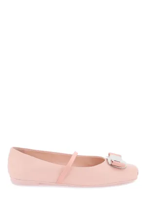 Ferragamo Zina Mini Ballet Flats with Geometric Plate
