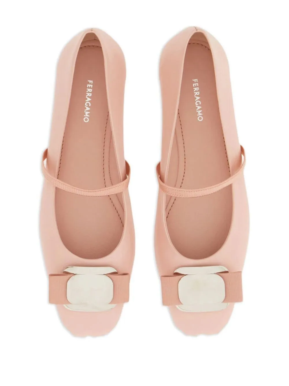 Ferragamo Zina Mini Ballet Flats with Geometric Plate