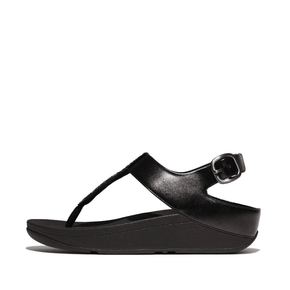 FitFlop Fino Crystal Mix T-Strap Sandals - All Black