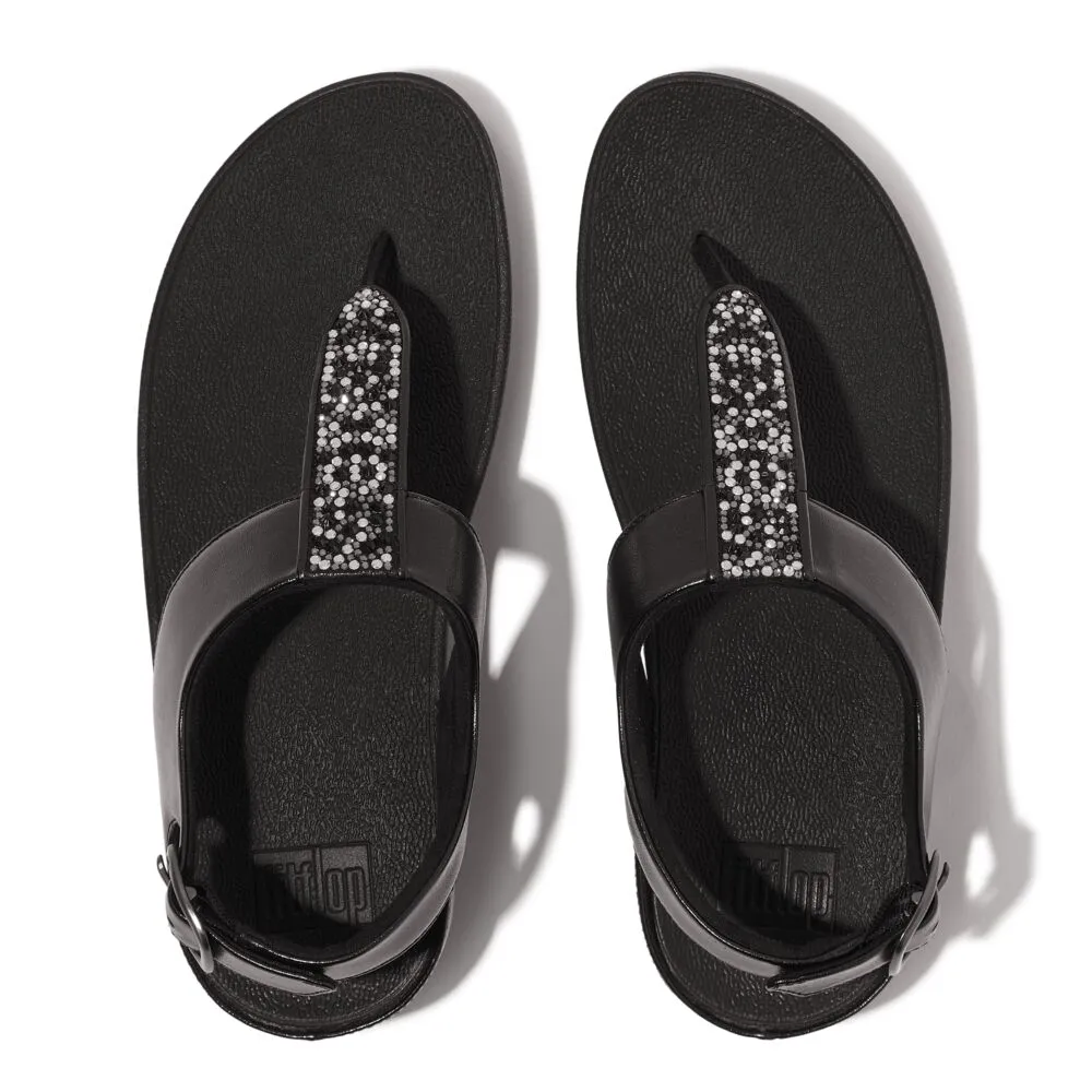 FitFlop Fino Crystal Mix T-Strap Sandals - All Black