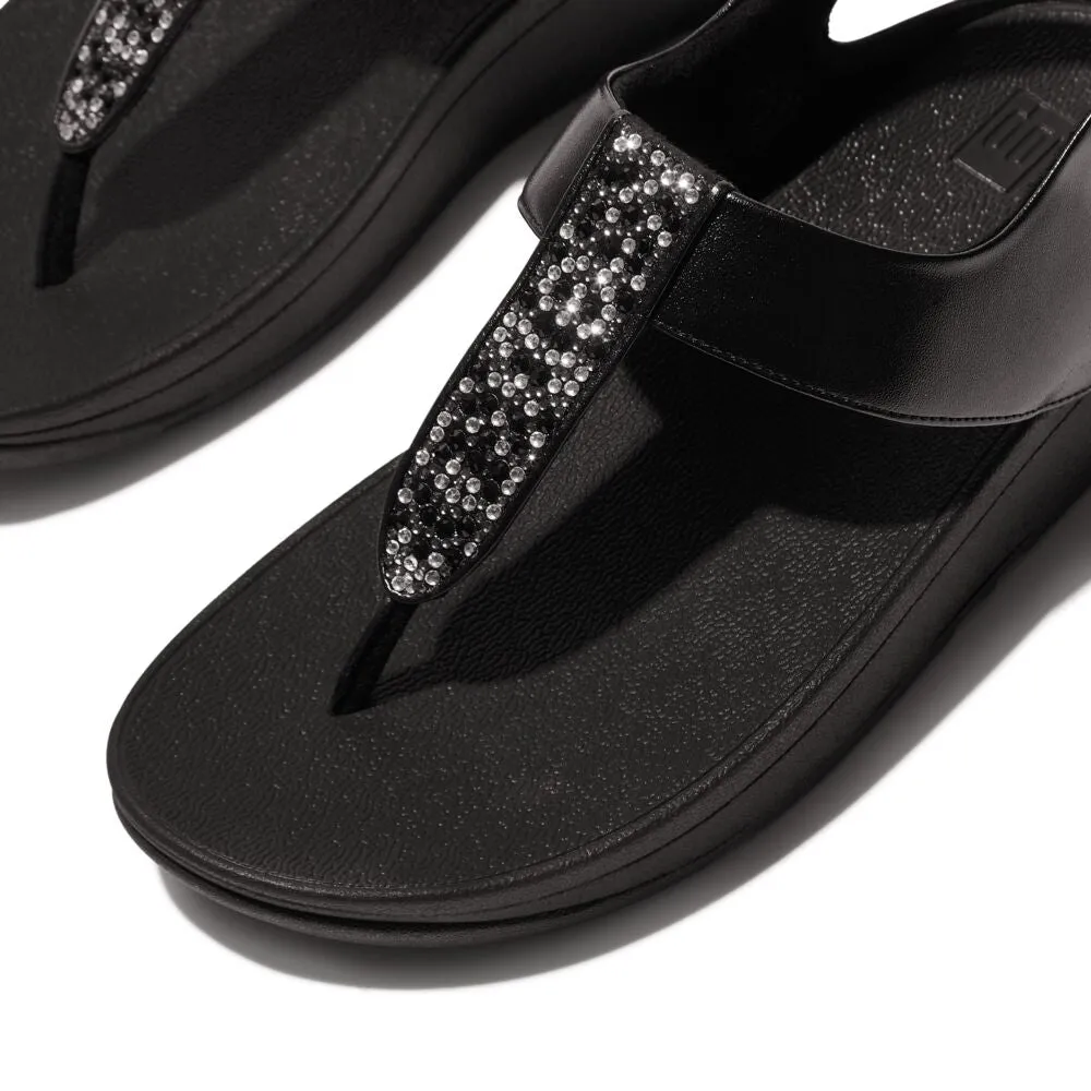 FitFlop Fino Crystal Mix T-Strap Sandals - All Black