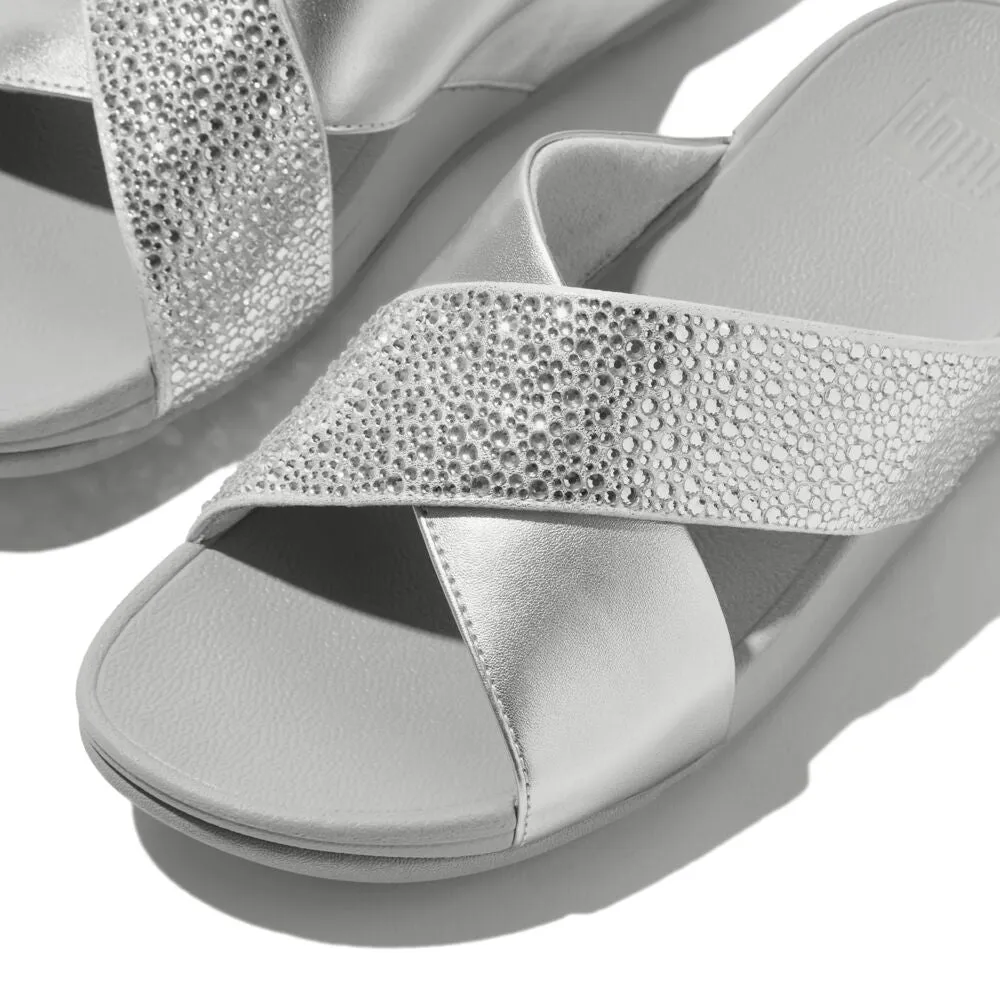FitFlop Lulu Crystal Mix Slide Sandals - Silver