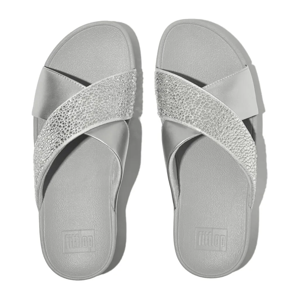 FitFlop Lulu Crystal Mix Slide Sandals - Silver