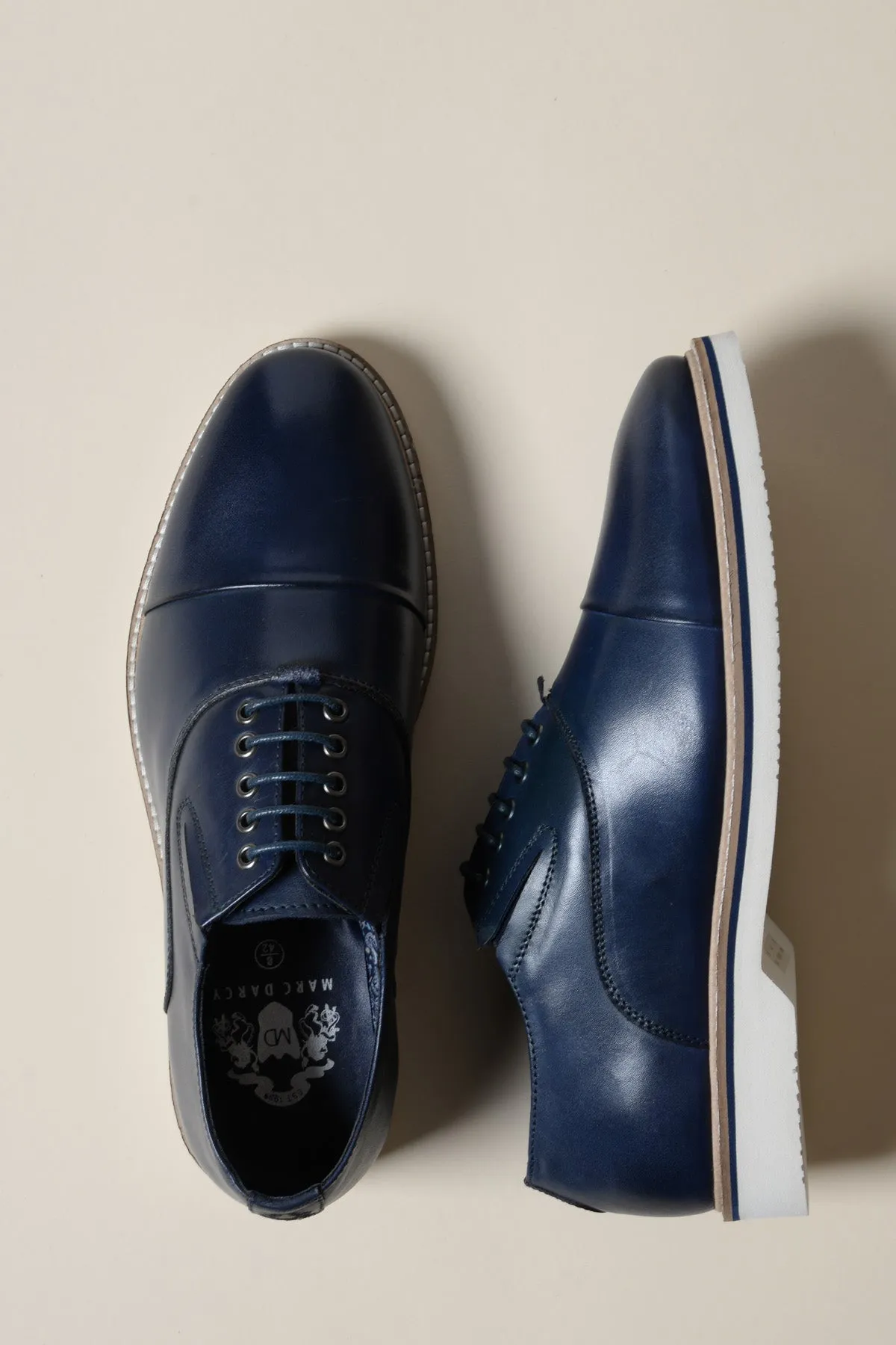 GAVIN - Navy Blue Leather Cap Toe Oxford Shoe